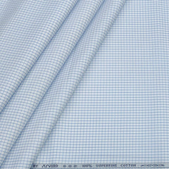 Shirt Fabric Arvind 100% Pure Cotton Small Check Colour Blue N White