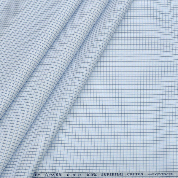 Shirt Fabric Arvind 100% Pure Cotton Small Check Colour Blue N White