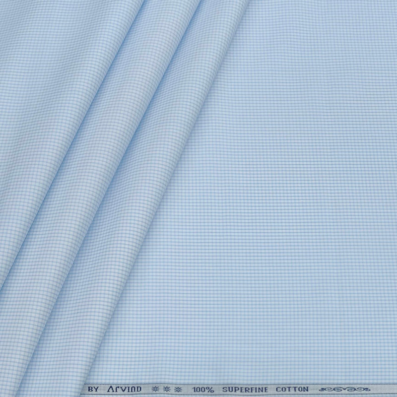 Shirt Fabric Arvind 100% Pure Cotton Pin Check Colour Blue