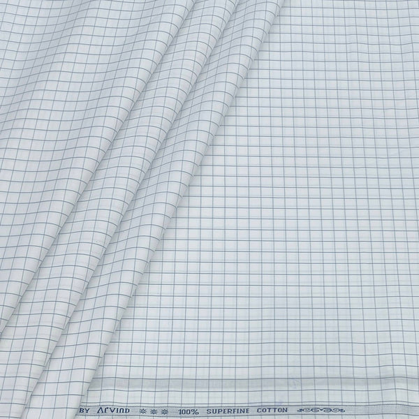 Shirt Fabric Arvind 100% Pure Cotton Check Colour Blue N White
