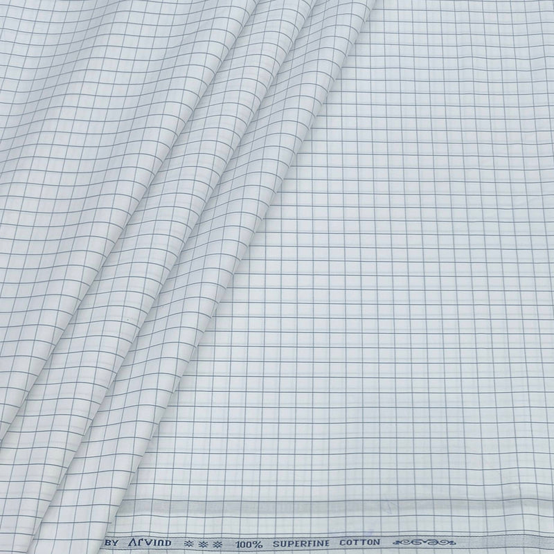 Shirt Fabric Arvind 100% Pure Cotton Check Colour Blue N White
