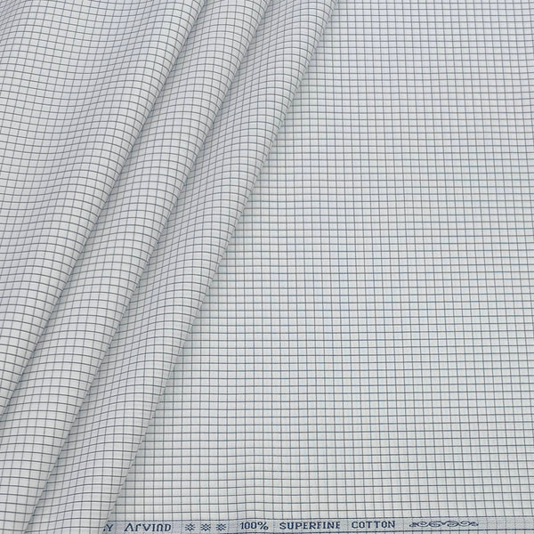 Shirt Fabric Arvind 100% Pure Cotton Small Check Colour Grey N White