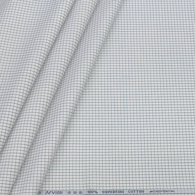 Shirt Fabric Arvind 100% Pure Cotton Small Check Colour Grey N White