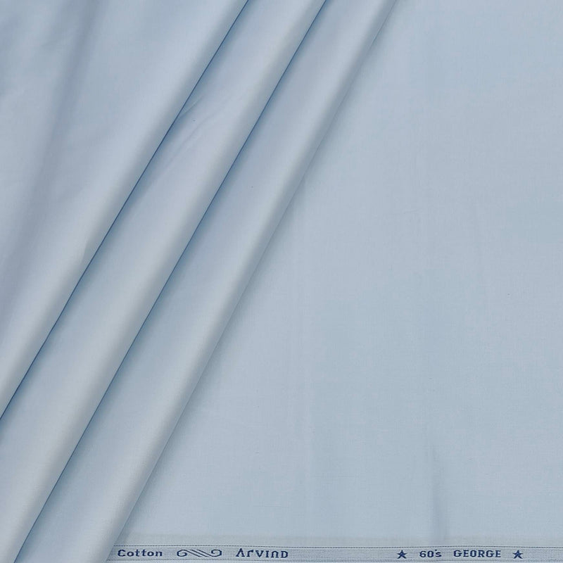 Shirt Fabric Arvind 60s Giza Cotton Plain Colour Light Blue