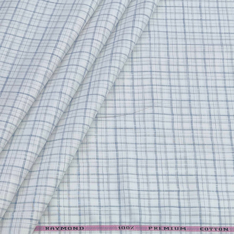 Shirt Fabric Raymond 100% Cotton Check With Slub Colour Blue n White