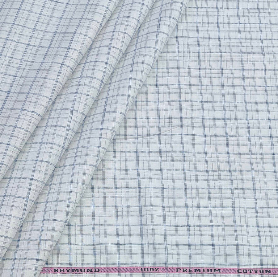 Shirt Fabric Raymond 100% Cotton Check With Slub Colour Blue n White