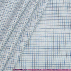 Shirt Fabric Raymond 100% Cotton Small Check With Slub Colour Blue N Firozi
