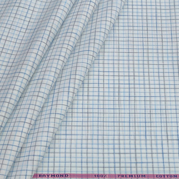 Shirt Fabric Raymond 100% Cotton Small Check With Slub Colour Blue N Firozi