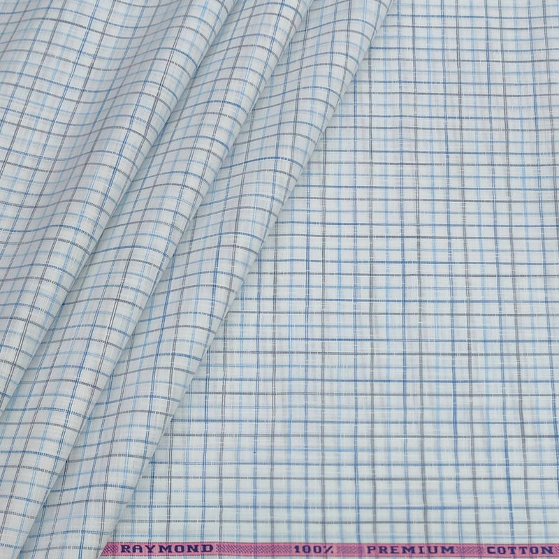 Shirt Fabric Raymond 100% Cotton Small Check With Slub Colour Blue N Firozi