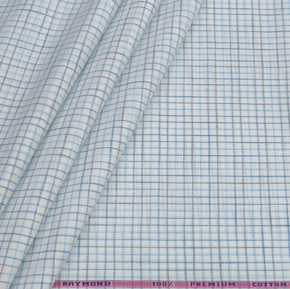 Shirt Fabric Raymond 100% Cotton Small Check With Slub Colour Blue N Firozi