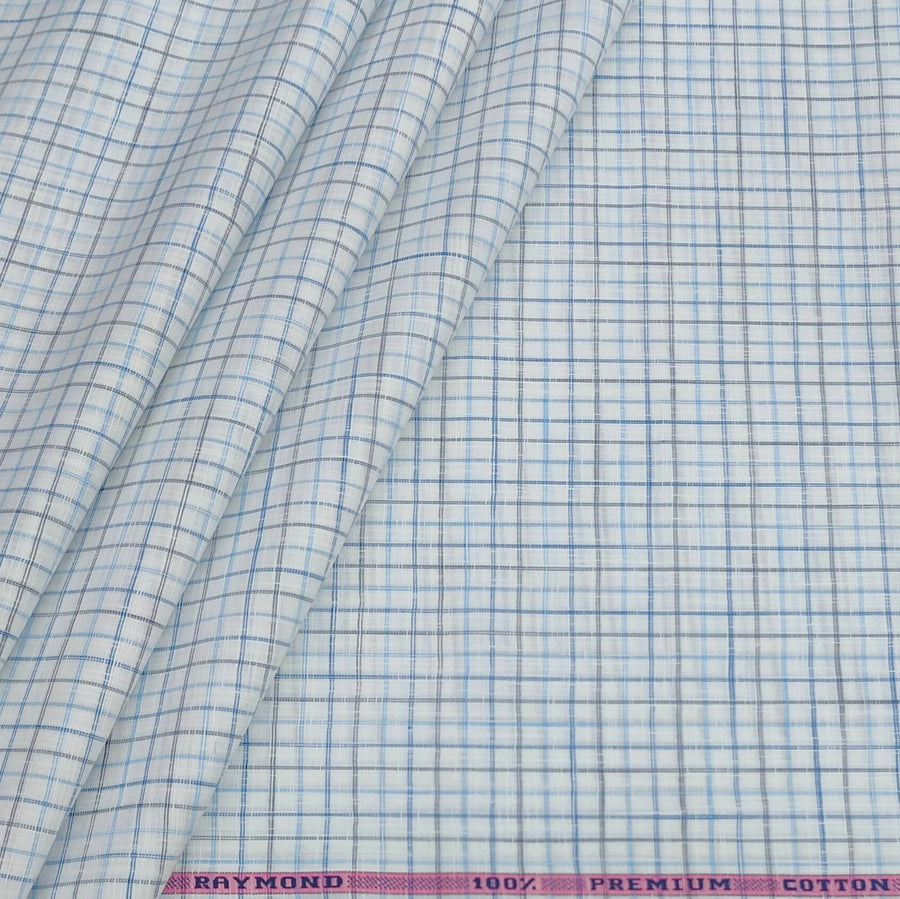 Shirt Fabric Raymond 100% Cotton Small Check With Slub Colour Blue N Firozi