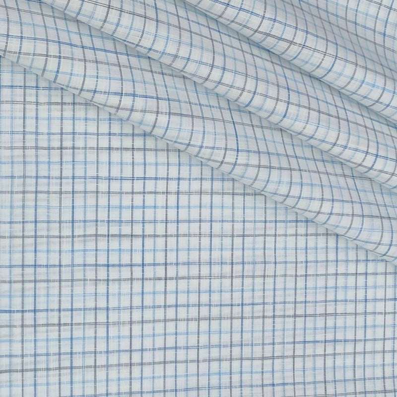 Shirt Fabric Raymond 100% Cotton Small Check With Slub Colour Blue N Firozi