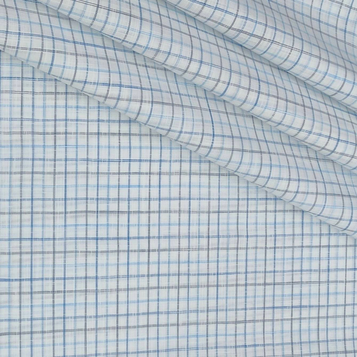 Shirt Fabric Raymond 100% Cotton Small Check With Slub Colour Blue N Firozi