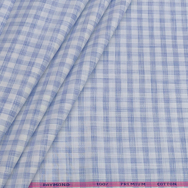 Shirt Fabric Raymond 100% Cotton Check With Slub Colour Blue