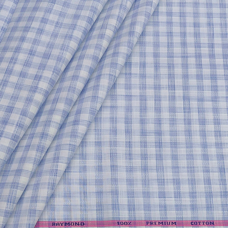 Shirt Fabric Raymond 100% Cotton Check With Slub Colour Blue