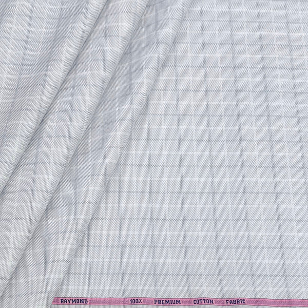 Shirt Fabric Raymond 100% Giza Cotton Broad Check Colour Silver Grey