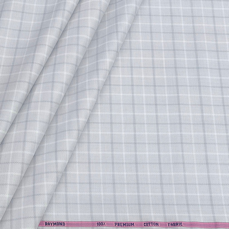 Shirt Fabric Raymond 100% Giza Cotton Broad Check Colour Silver Grey