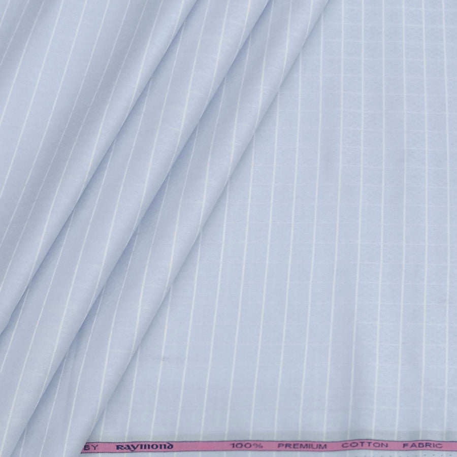 Shirt Fabric Raymond 100% Giza Cotton Check Colour Light Blue