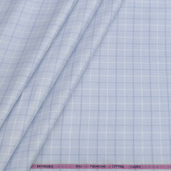 Shirt Fabric Raymond 100% Giza Cotton Broad Check Colour Faded Blue