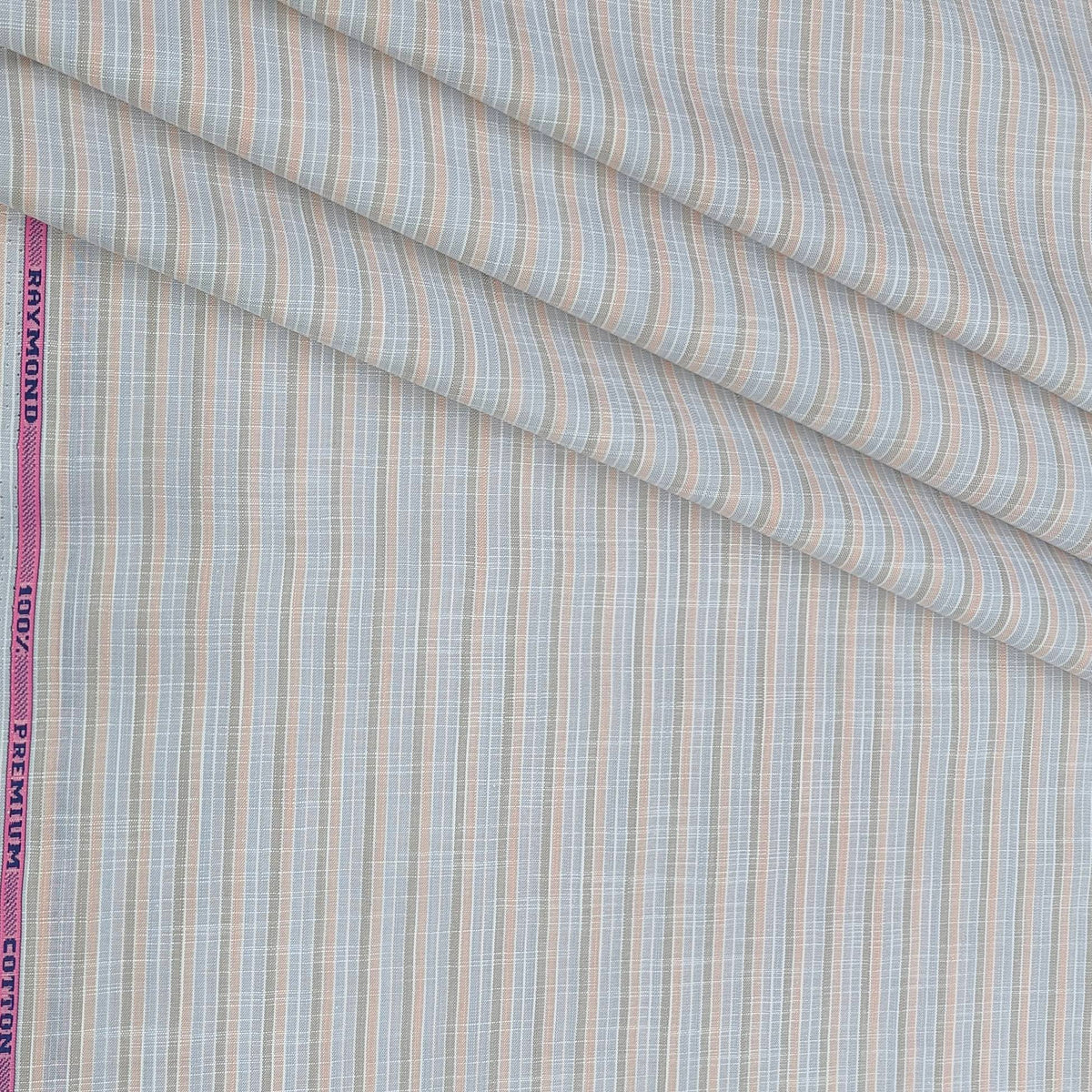 Shirt Fabric Raymond 100% Cotton Lining With Slub Colour Peach N Light Blue