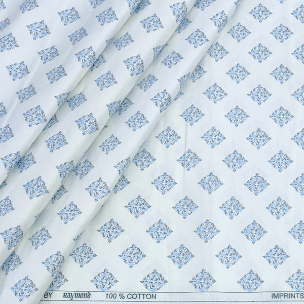 Shirt Fabric Raymond 60s Giza Cotton Print Colour Blue N White