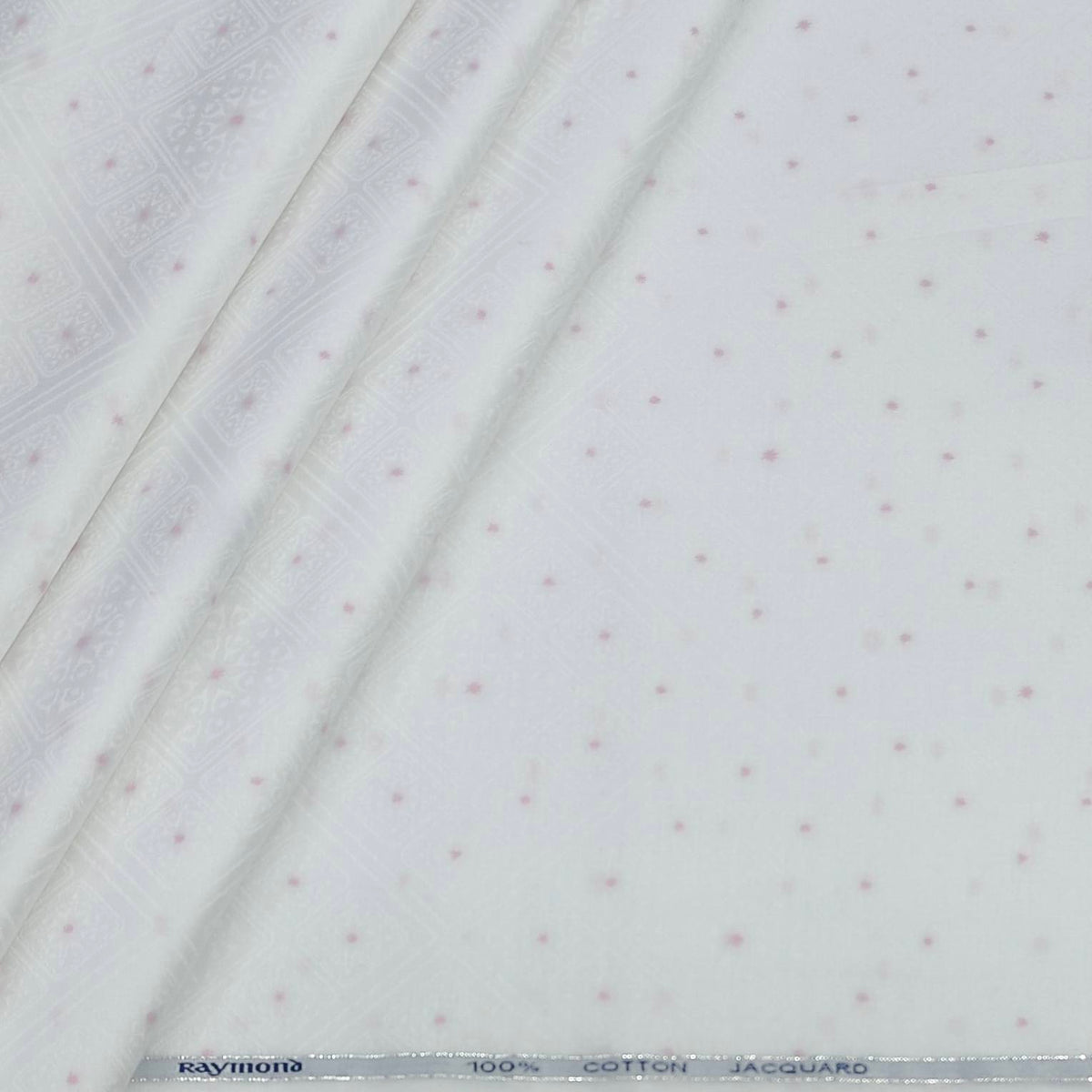 Shirt Fabric Raymond 100% Giza Cotton Premium Jacquard Colour White N Pink