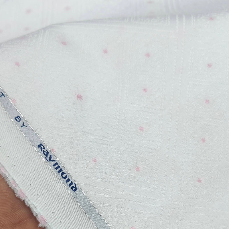 Shirt Fabric Raymond 100% Giza Cotton Premium Jacquard Colour White N Pink