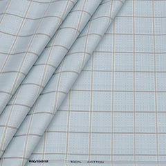 Shirt Fabric Raymond 100% Giza Cotton Premium Broad Check With Jacquard Colour Water Blue