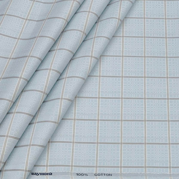 Shirt Fabric Raymond 100% Giza Cotton Premium Broad Check With Jacquard Colour Water Blue