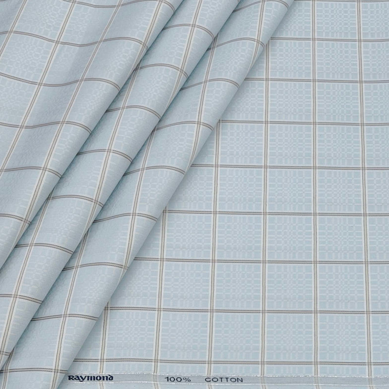 Shirt Fabric Raymond 100% Giza Cotton Premium Broad Check With Jacquard Colour Water Blue