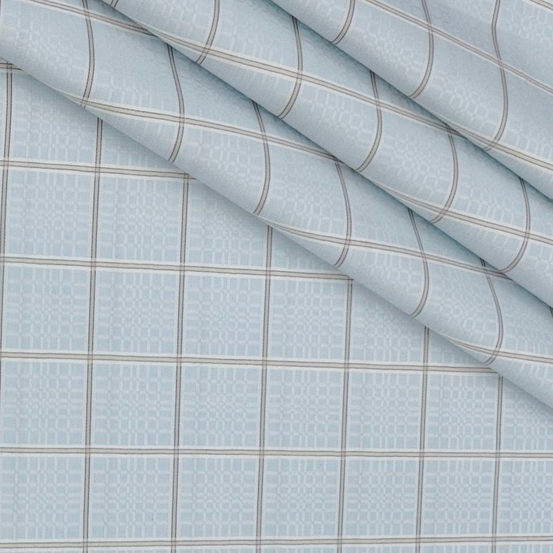 Shirt Fabric Raymond 100% Giza Cotton Premium Broad Check With Jacquard Colour Water Blue