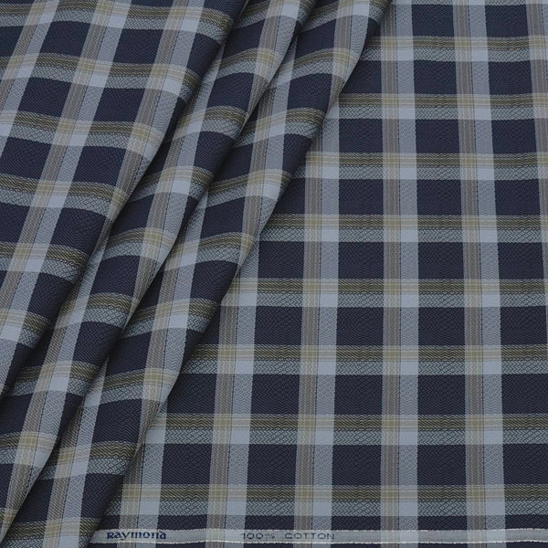 Shirt Fabric Raymond 100% Giza Cotton Premium Check Colour Dark Blue