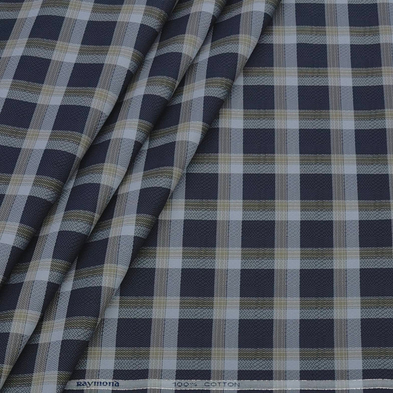 Shirt Fabric Raymond 100% Giza Cotton Premium Check Colour Dark Blue