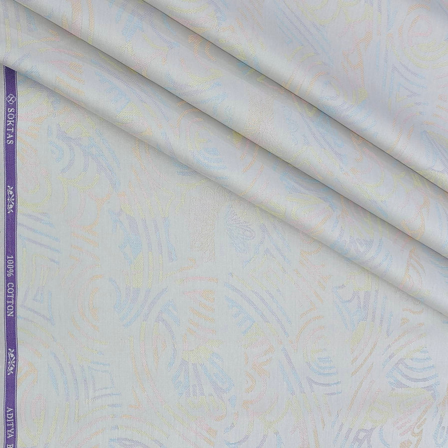 Shirt Fabric Soktas Finest 80s Giza Cotton Jacquard Colour Peach,Purple N Ash White