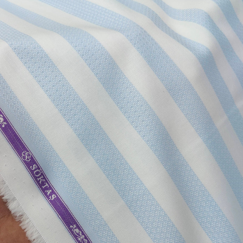 Shirt Fabric Soktas Finest 2 Ply 100s Giza Cotton Jacquard Colour Blue N White