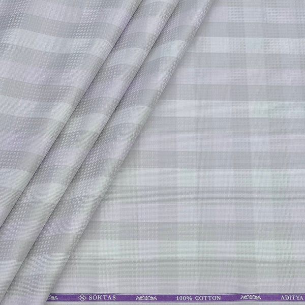 Shirt Fabric Soktas Finest 80s Giza Cotton Check With Jacquard Colour Faded Lavender