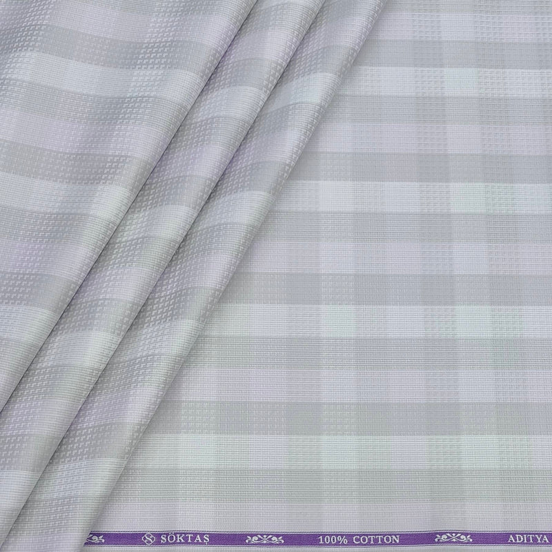Shirt Fabric Soktas Finest 80s Giza Cotton Check With Jacquard Colour Faded Lavender
