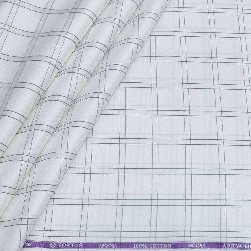 Shirt Fabric Soktas Finest Giza Cotton Broad Check Colour Grey N White