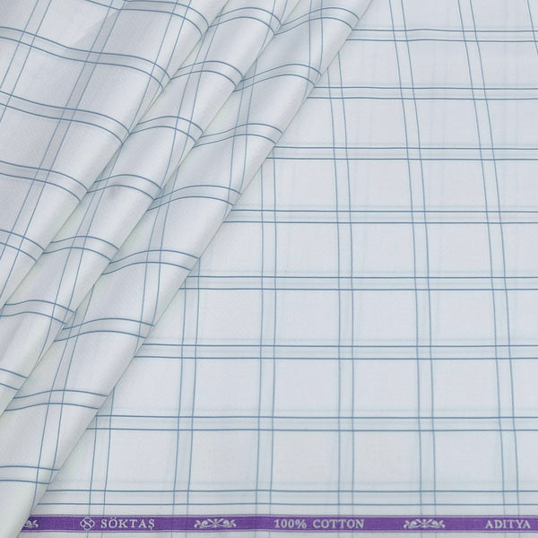 Shirt Fabric Soktas Finest Giza Cotton Broad Check Colour Blue N White