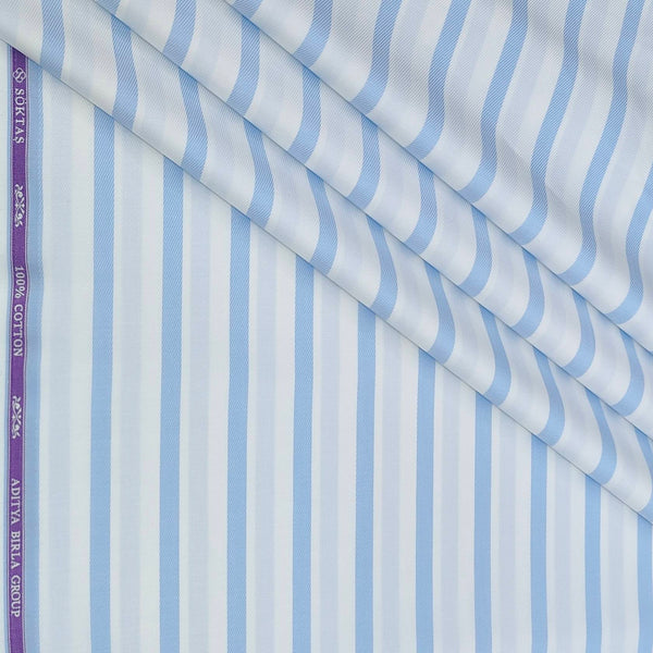 Shirt Fabric Soktas Finest 80s Giza Cotton Broad Patta Colour Blue N White