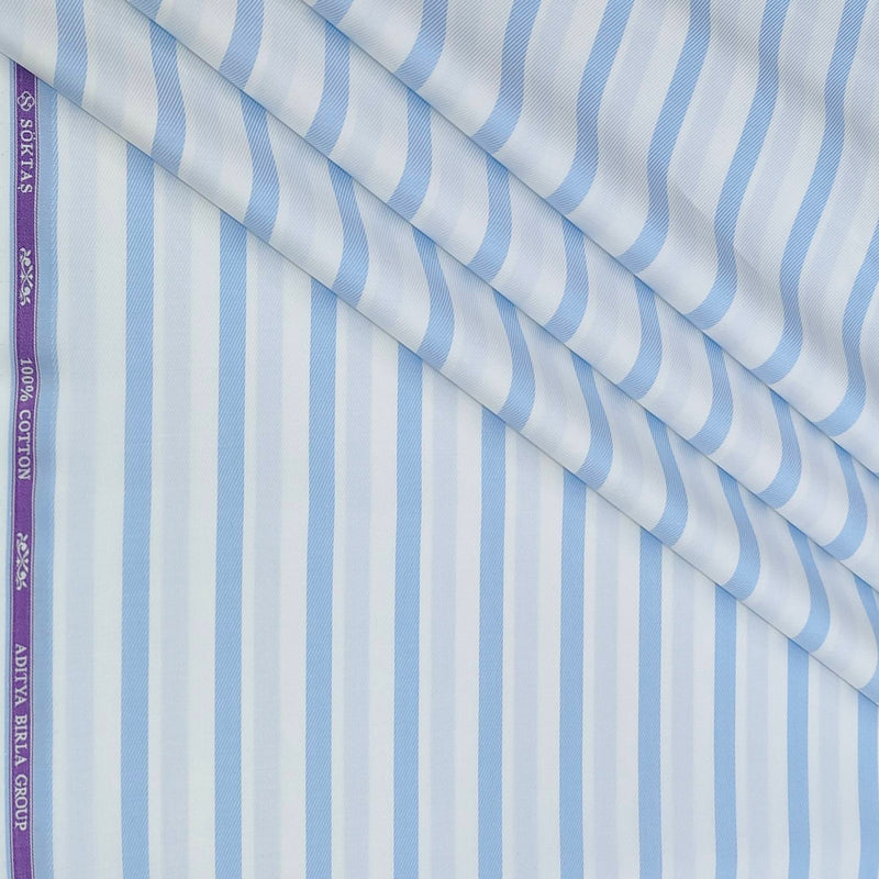 Shirt Fabric Soktas Finest 80s Giza Cotton Broad Patta Colour Blue N White
