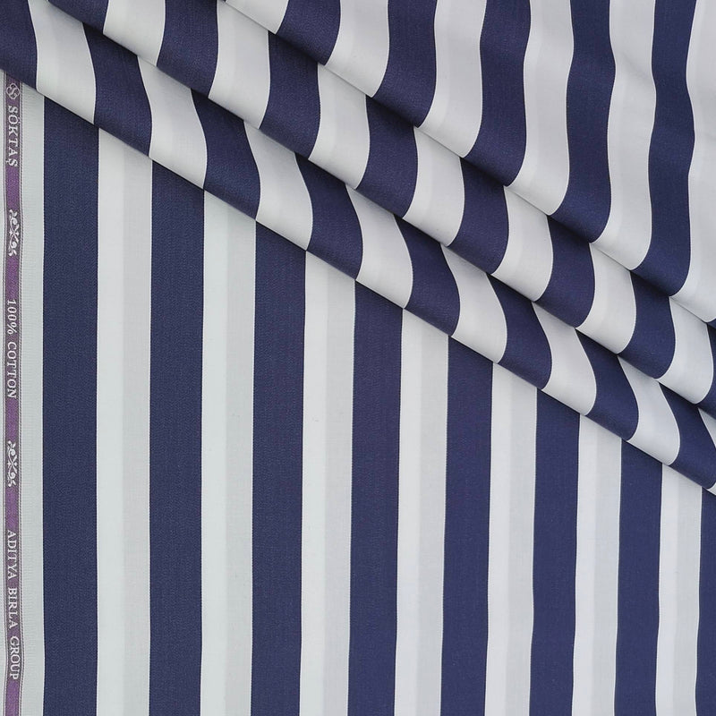 Shirt Fabric Soktas Finest 80s Giza Cotton Broad Patta Colour Blue N White