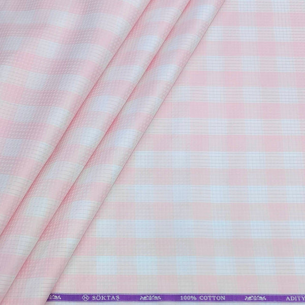 Shirt Fabric Soktas Finest 80s Giza Cotton Check With Jacquard Colour Pink N White