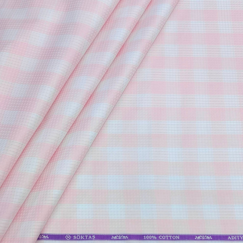 Shirt Fabric Soktas Finest 80s Giza Cotton Check With Jacquard Colour Pink N White