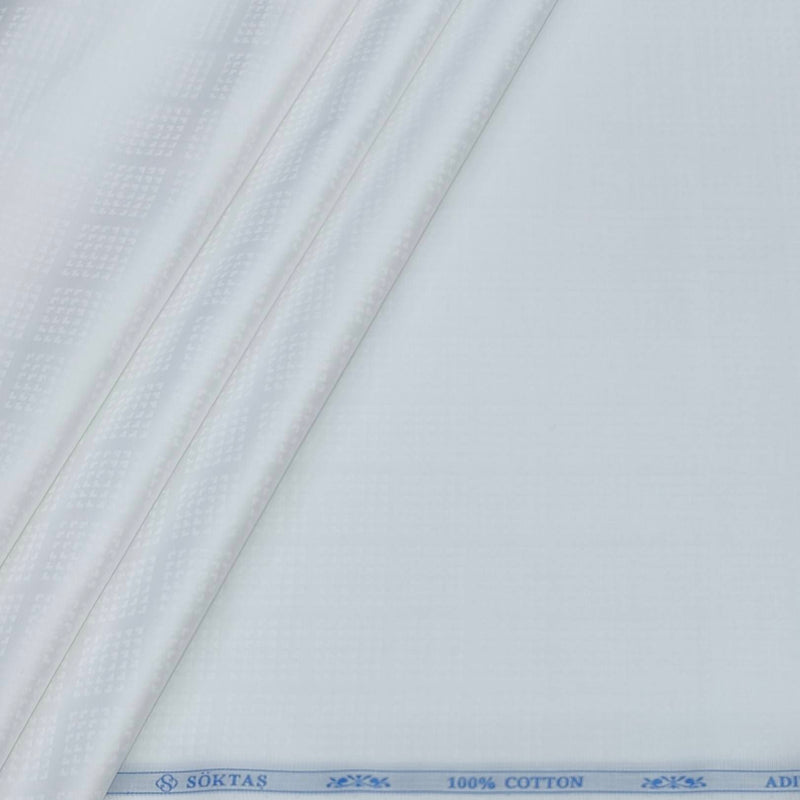 Shirt Fabric Soktas Finest 80s Giza Cotton Check With Jacquard Colour White