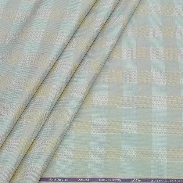 Shirt Fabric Soktas Finest 80s Giza Cotton Check With Jacquard Colour Brown N Light Blue