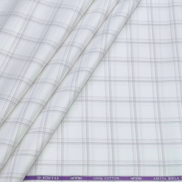 Shirt Fabric Soktas Finest 80s Giza Cotton Check With Jacquard Colour Lavendar,Grey N White