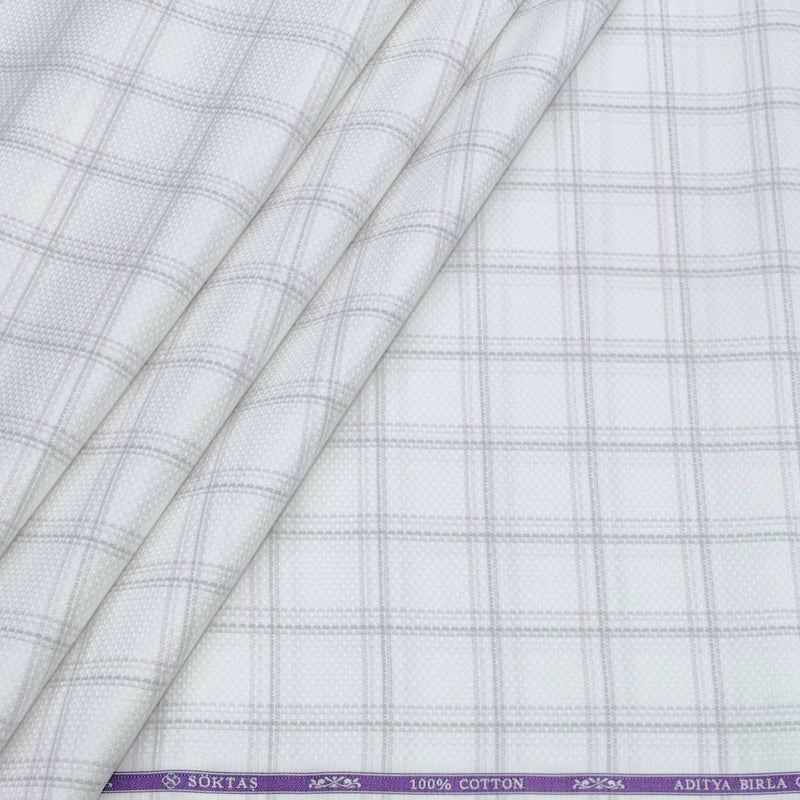 Shirt Fabric Soktas Finest 80s Giza Cotton Check With Jacquard Colour Lavendar,Grey N White