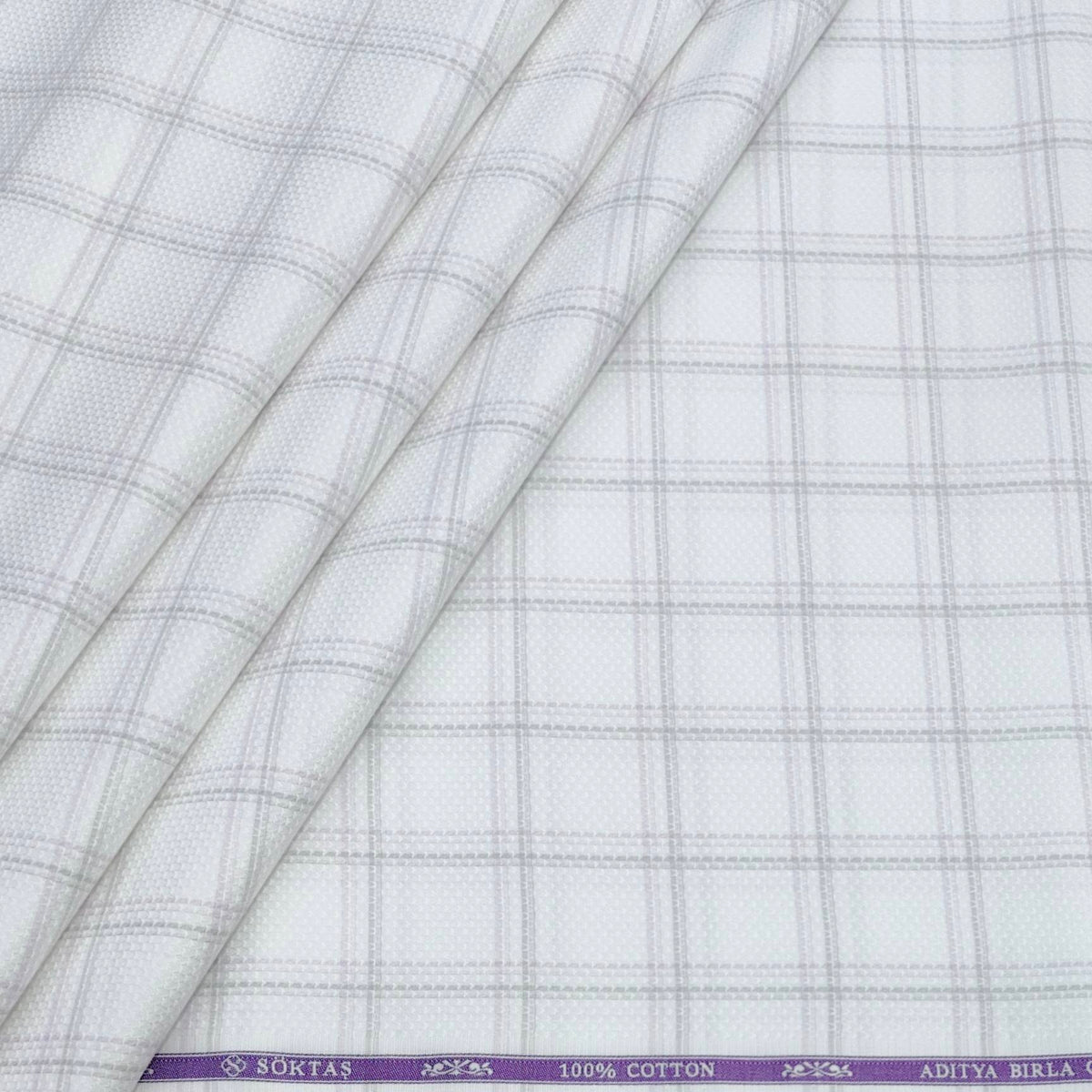 Shirt Fabric Soktas Finest 80s Giza Cotton Check With Jacquard Colour Lavendar,Grey N White