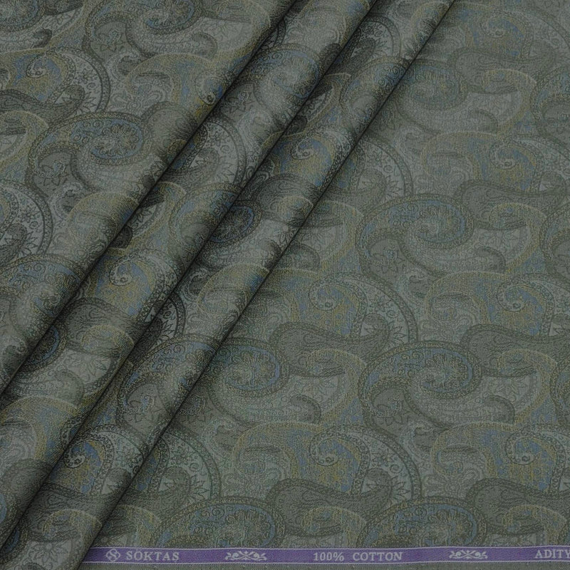 Shirt Fabric Soktas Finest 80s Giza Cotton Jacquard Colour Greyish Green
